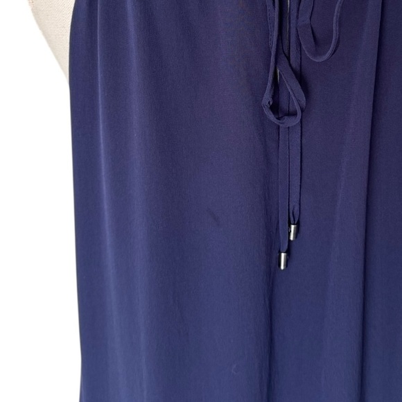 Trina Turk Kearney Silk Hi-Low Fringe Midi Dress in Navy Blue - Picture 8 of 9